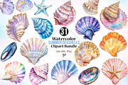 Watercolor Summer Seashells Clipart, a Seasonal Illustration by Canvas Craft (Thumbnail 1 of 3)