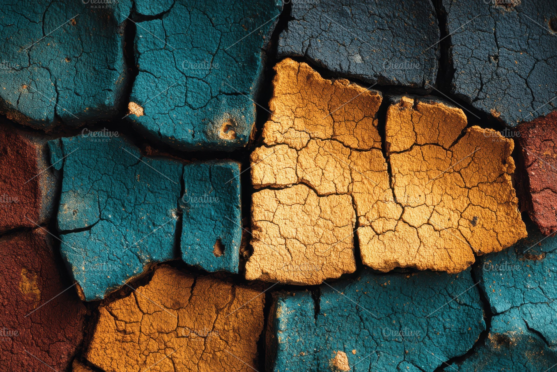 Cracked earth abstract texture teal, a Photo by Pixeness Studio