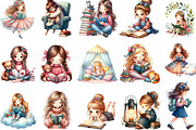 Cute Little Girl Reading Clipart, an Illustration by Designking (Thumbnail 2 of 4)