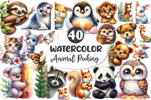 Animal Peeking Around Corner Clipart, an Illustration by Dream Creation