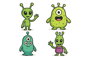 Colorful cartoon aliens in playful, an Illustration by ZinetroN