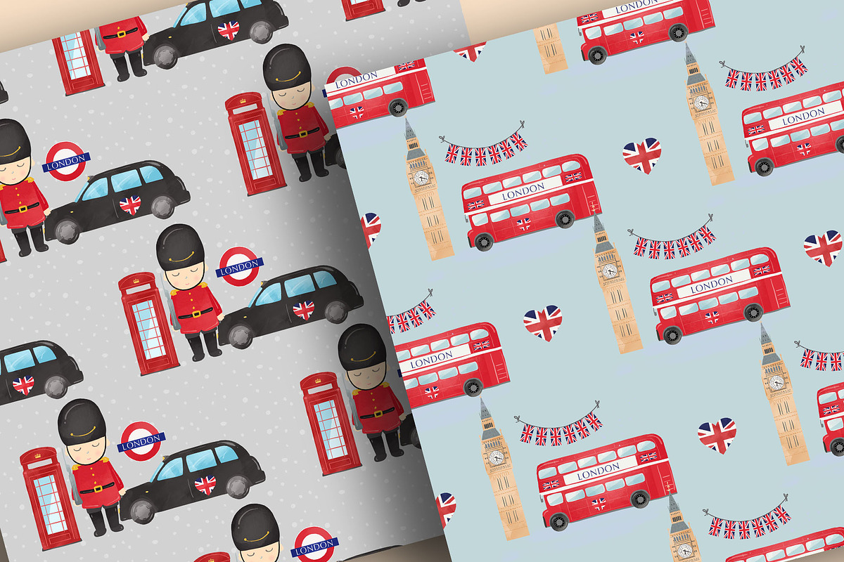 Watercolor I love London digital pap, a Pattern Graphic by designloverstudio (Photo 3 of 7)