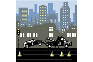 Tow Truck Towing Car Woodcut, a Decorative Illustration by patrimonio
