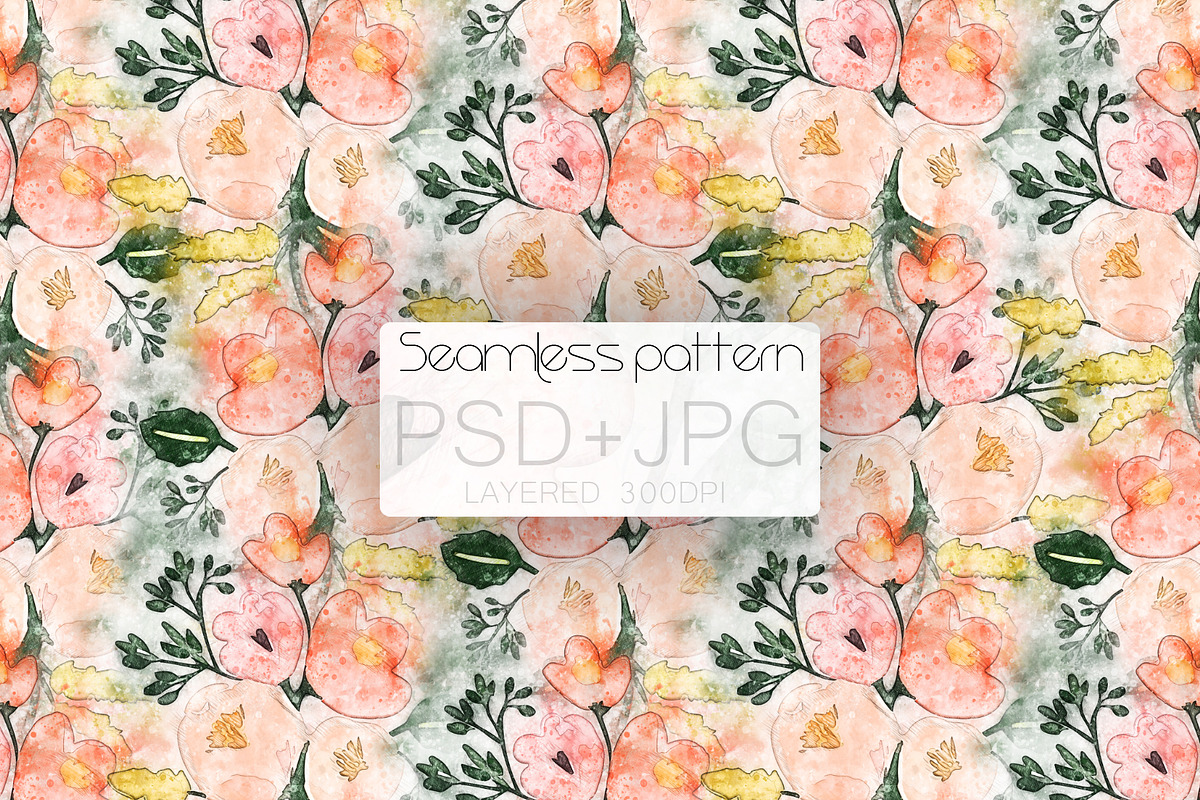 Watercolor pink bouquet pattern, a Pattern Graphic by yahu88studio (Photo 2 of 7)
