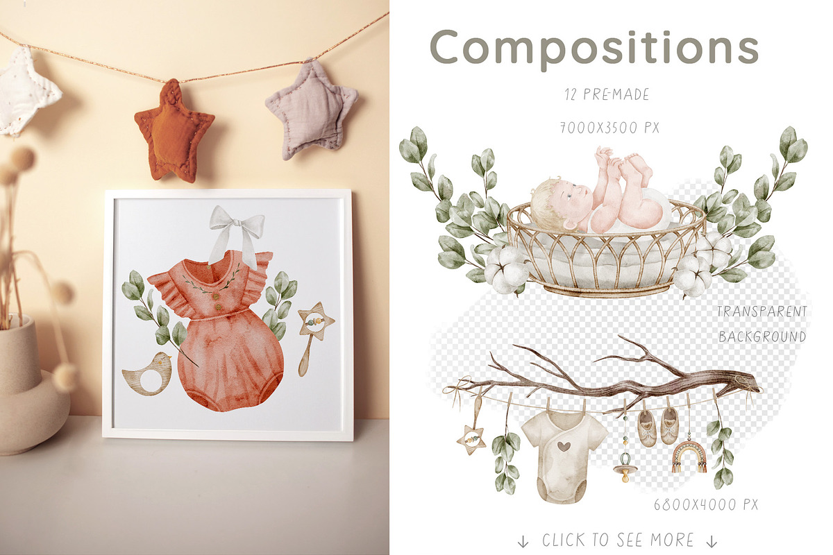 Eco Baby Shower Watercolor clipart, an Illustration by Alisles (Photo 3 of 15)