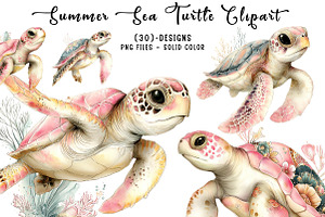 Summer Sea Turtle Clipart, an Illustration by CreationArt