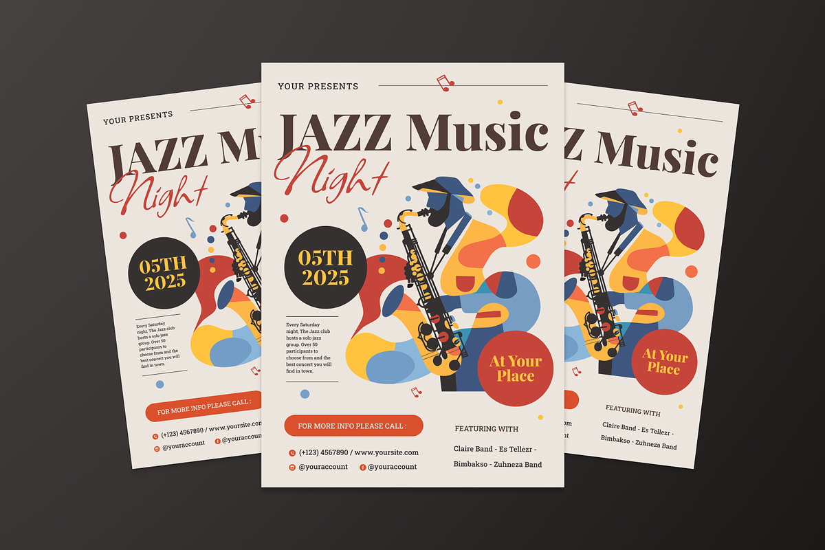 Jazz Music Night Flyer, a Flyer Template by MMPixelCraft (Photo 3 of 5)