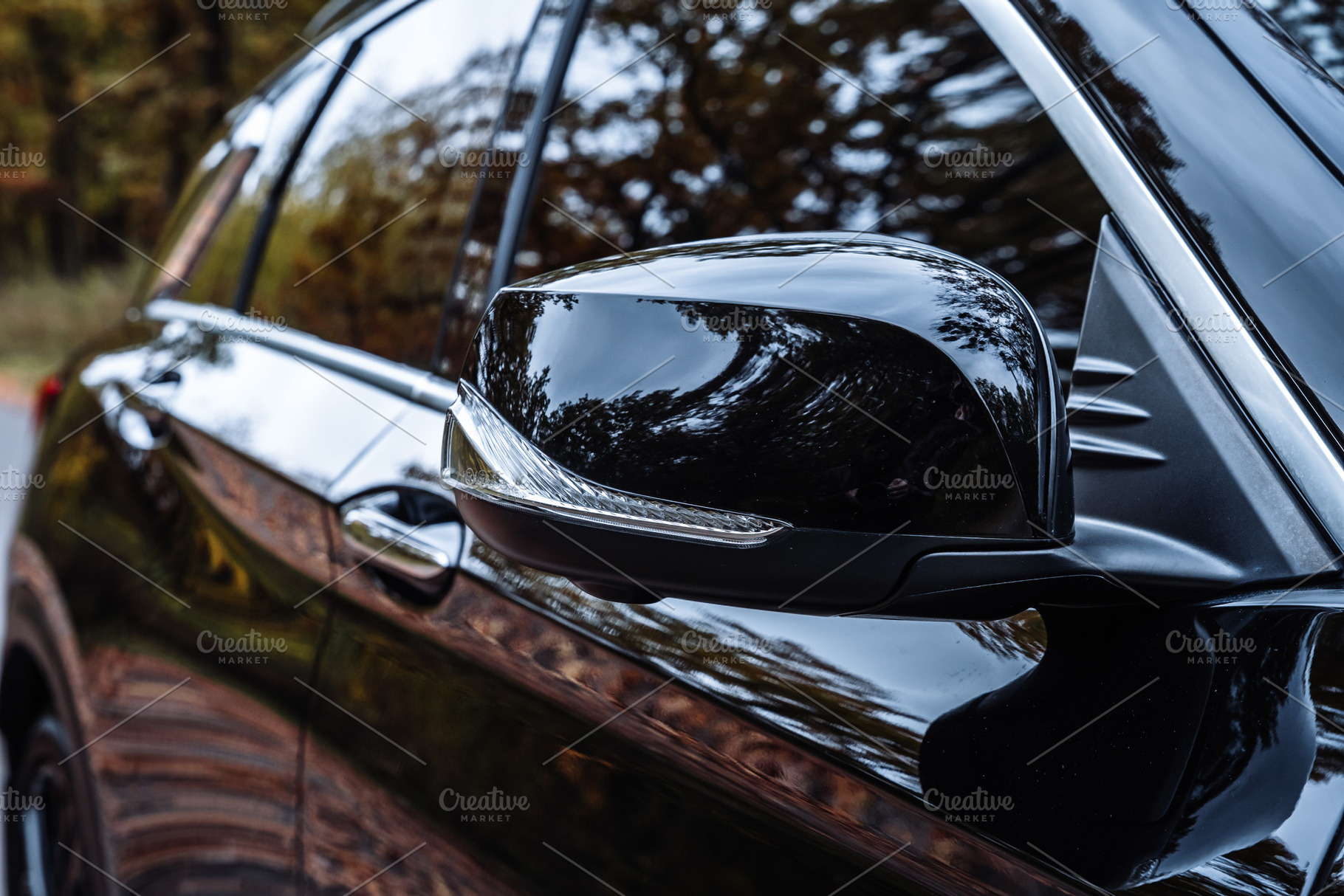 Car Side Mirror with Turn Signal on Forest Road, a Transportation Photo by Red Hot Chili Pepper Shop