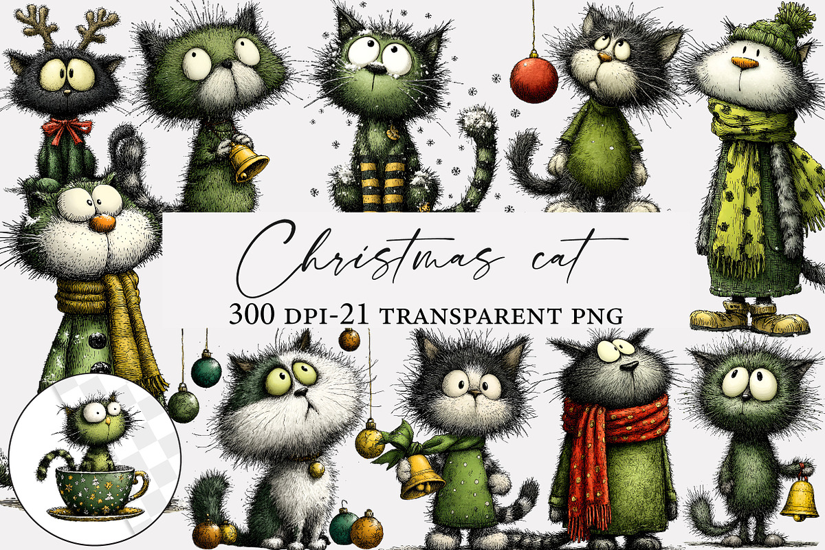 Christmas cat clipart, an Illustration by Designworld (Photo 1 of 5)