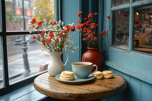 Cozy afternoon tea with biscuits and, a Photo by Tanuart