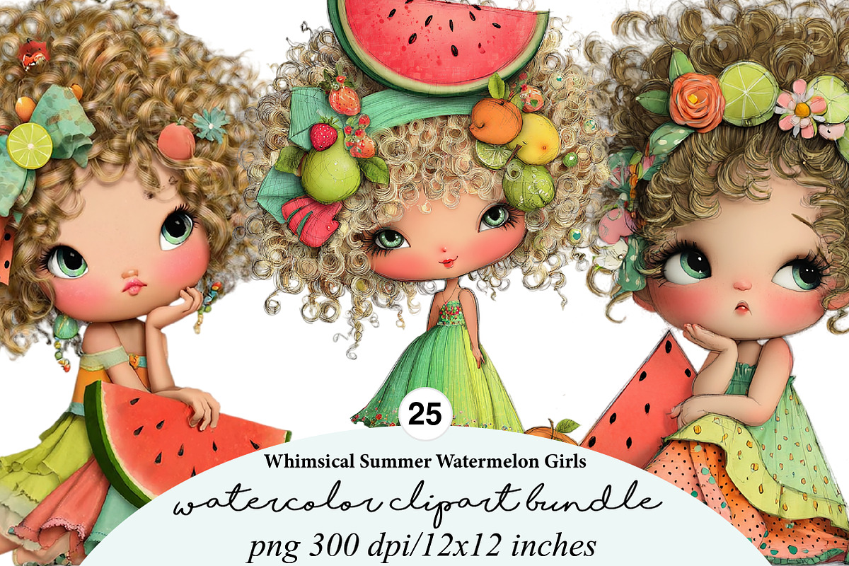 Whimsical Summer Watermelon Girls Cl, an Illustration by Digital Artistic99 (Photo 1 of 10)
