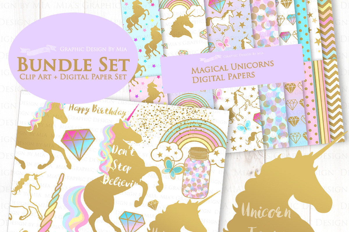 Magical Unicorns, Einhorn, Flat Gold, an Illustration by Mia's Graphic Design (Photo 3 of 9)