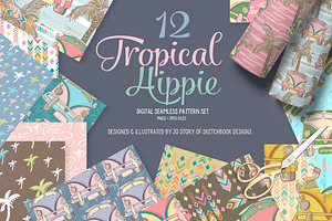 Tropical Hippie Seamless Pattern Set