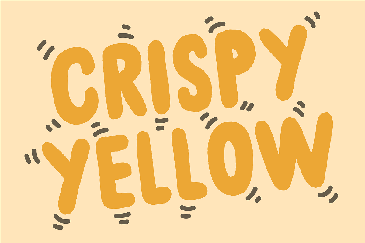 Crispy Yellow - snacky 'n tasty font, a Sans Serif Font by pizzadudedotdk (Photo 1 of 4)