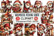 Whimsical Peeking Santa Clipart, a Seasonal Illustration by Black Bird Studio (Thumbnail 1 of 7)
