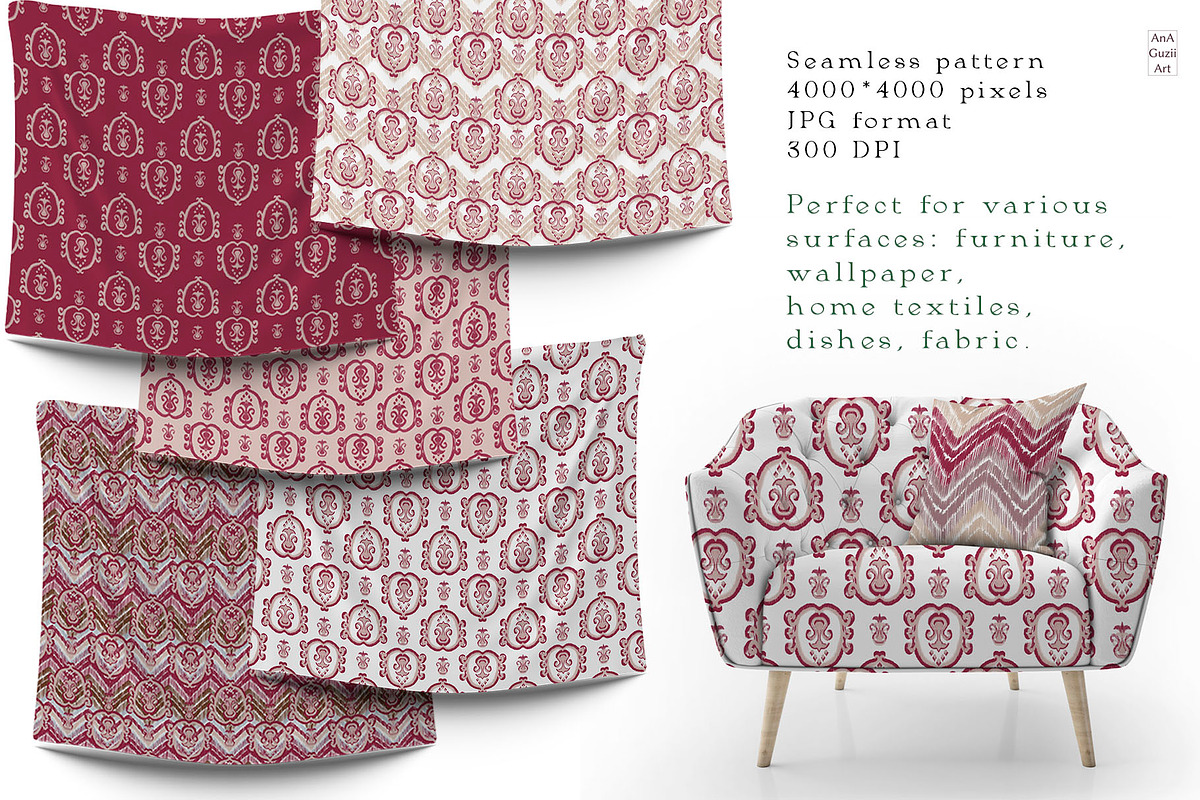 Ikat seamless pattern collection., a Pattern Graphic by AnaGuziiArt (Photo 4 of 11)