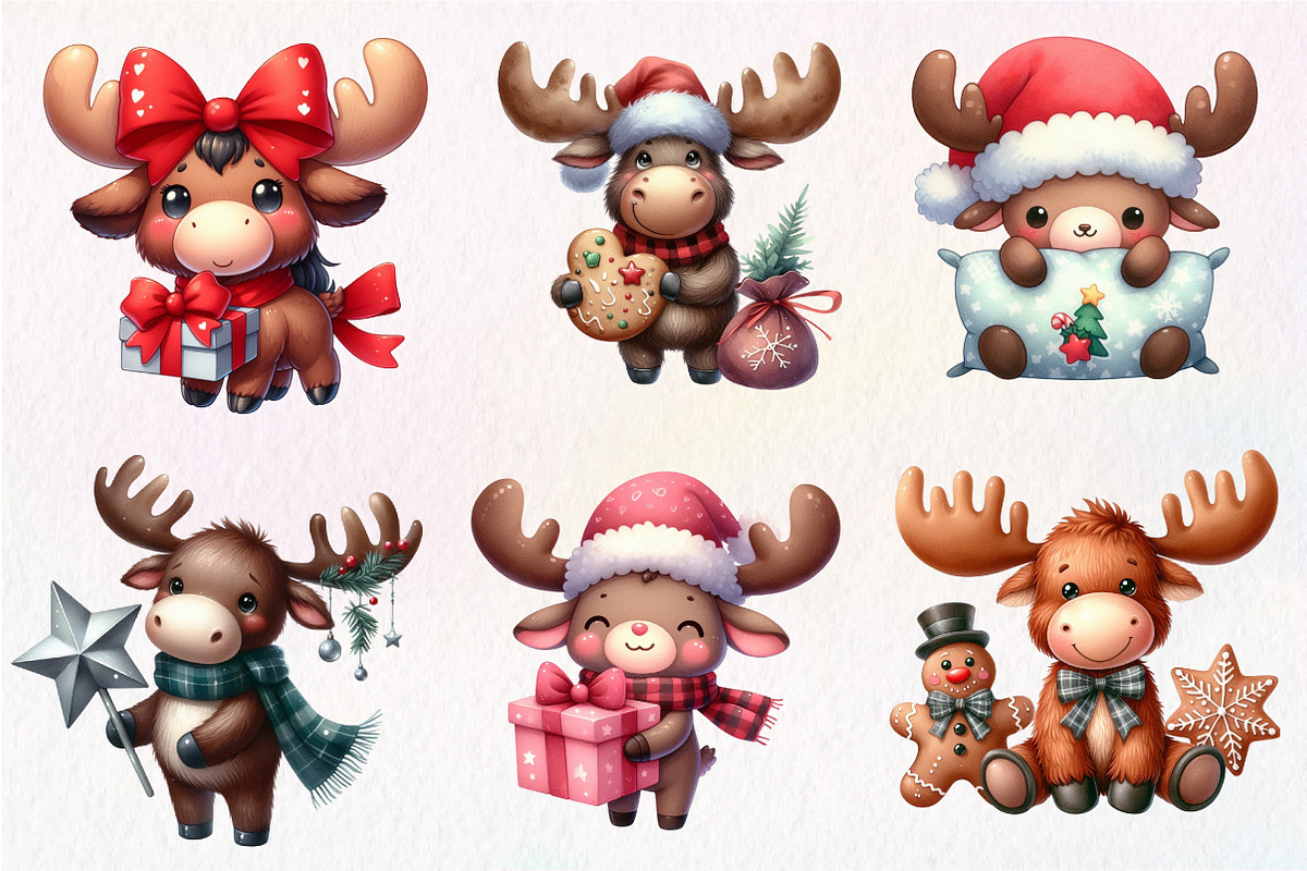 Kawaii Christmas Moose Clipart, an Illustration by Dream Creation (Photo 2 of 7)