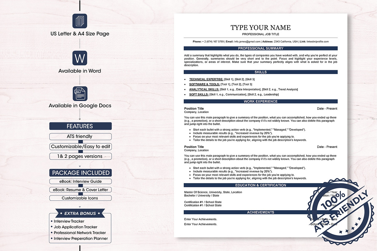 ATS resume template | MS Word, docs