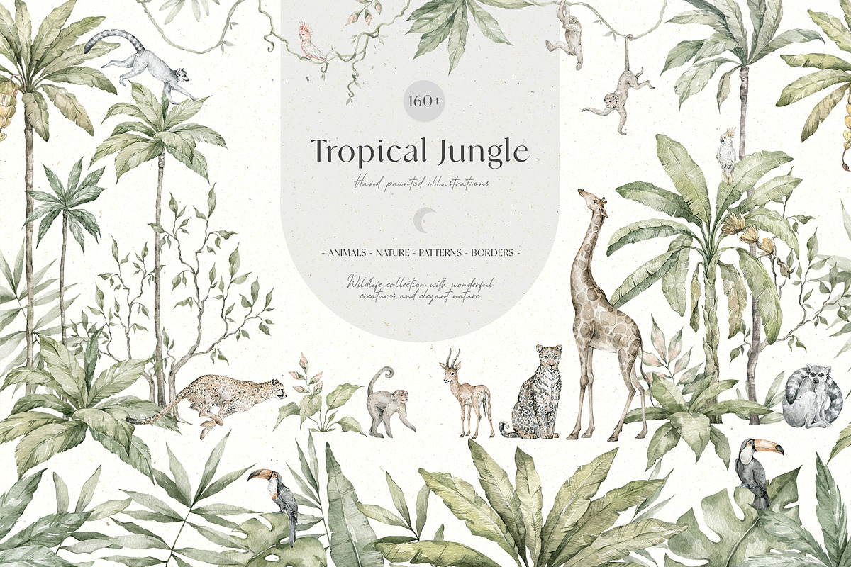 Tropical Jungle Watercolor Animals, an Animal Illustration by Kreker Kate (Photo 1 of 14)