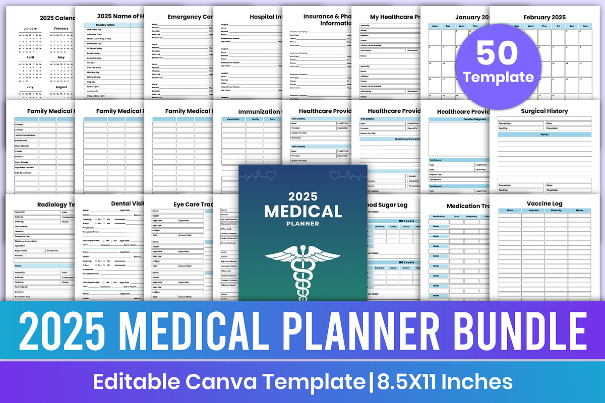 2025 Medical Planner Bundle Canva, a Stationery Template by Mustafiz (Photo 1 of 7)