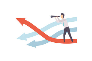 Businessman with Telescope Standing, a Person Illustration by TopVectors