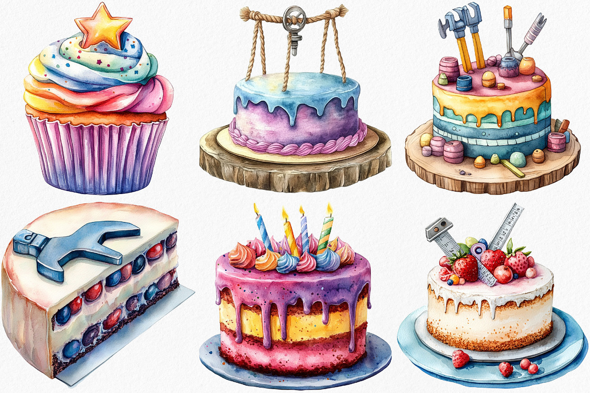 Watercolor Labor Day Cake Clipart, an Illustration by Canvas Craft (Photo 3 of 8)