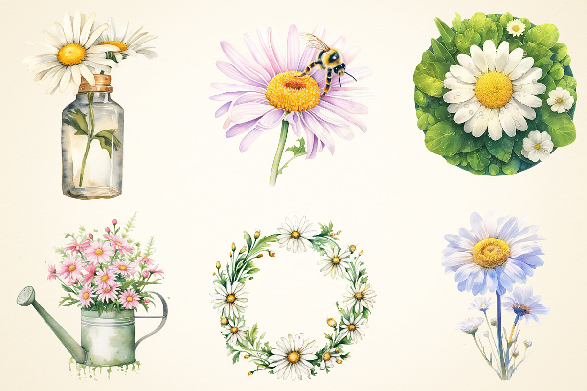 Spring Daisy Flower Clipart Bundle, a Work Illustration by OK Design (Photo 2 of 3)