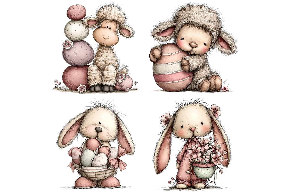 Whimsical Easter Animals Clipart, an Illustration by DreamPrint404 (Photo 2 of 7)