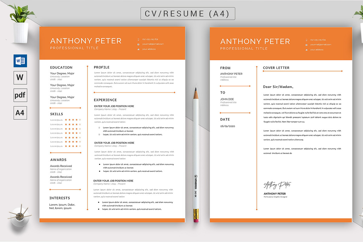 Word Docx CV & Resume Template, a Resume Template by ARP Creation