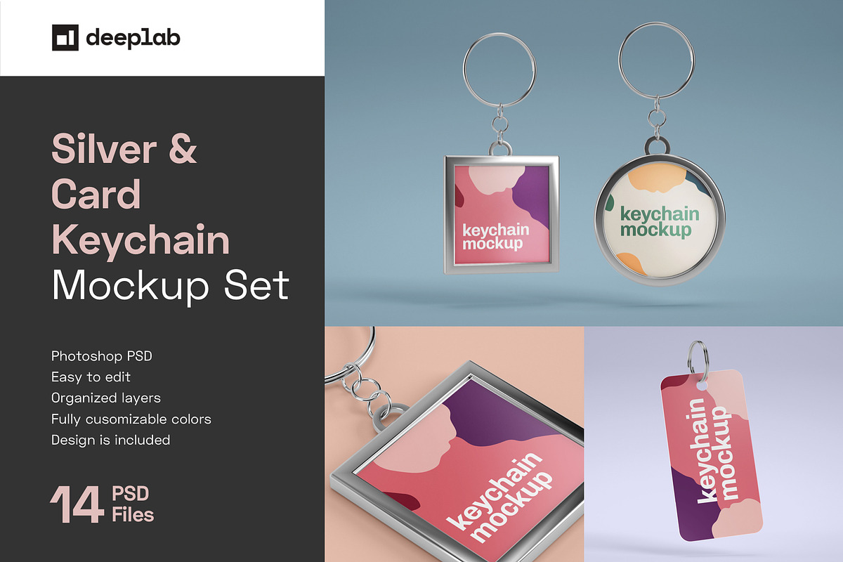 Silver & Card Keychain Mockup Set, a Product Mockup by Deeplab (Photo 1 of 15)