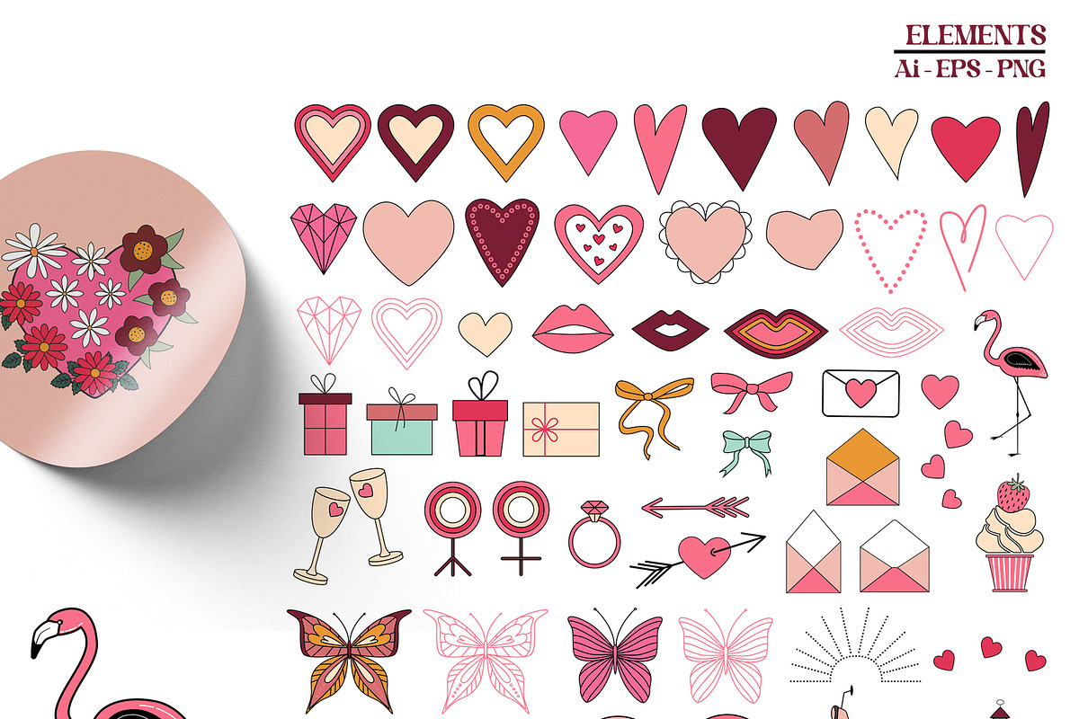 Vintage Valentine's Day. Retro 70s., an Object Graphic by Sofico (Photo 14 of 16)
