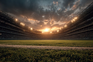 Sunset Stadium Soccer Field Crowd Ga, a Photo by Pixeness Studio