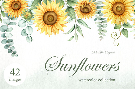 Sunflowers watercolor collection, an Object Graphic by Solo Art Original