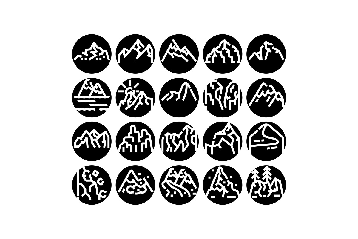 Mountain peaks line art icons set, an Object Graphic by pikepicture (Photo 1 of 3)