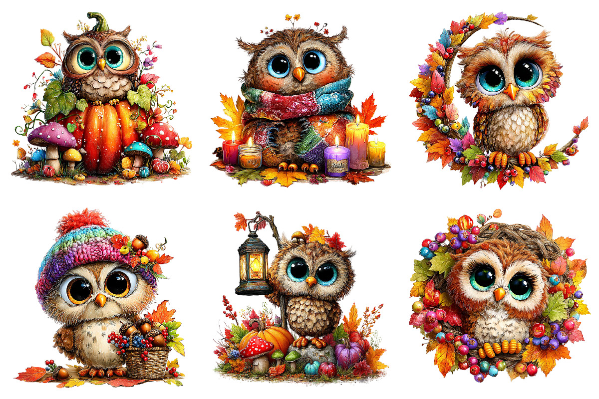 Whimsical Enjoy Autumn Owl Clipart, a Seasonal Illustration by designcity5 (Photo 2 of 5)