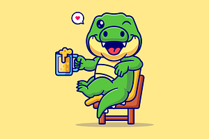 Cute Crocodile Holding Juice, an Animal Illustration by Catalyst Labs
