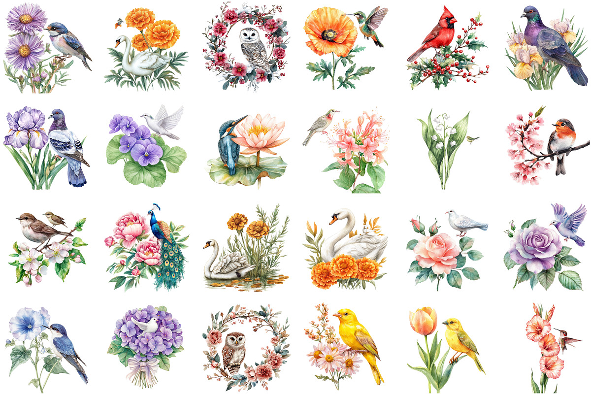 Birth Flowers & Birth Birds Set, an Illustration by Sublimation Artist (Photo 2 of 6)