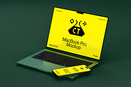 MacBook Pro + iPhone 14 3 3D 01, a Mac Mockup by Colortime Lab