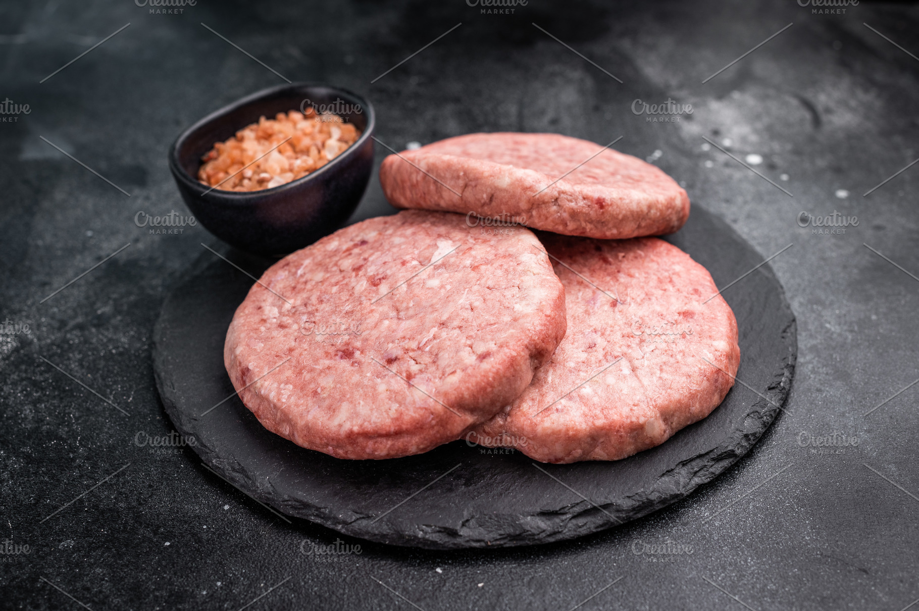 Fresh raw beef meat patty ready for grilling, perfect for homema, a Food & Drink Photo by composter-box@mail.ru
