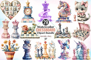 Watercolor Chessboard Clipart Bundle, a Sport Illustration by Canvas Craft