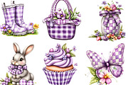 Spring Purple Gingham Clipart Bundle, an Illustration by Designking (Thumbnail 4 of 5)