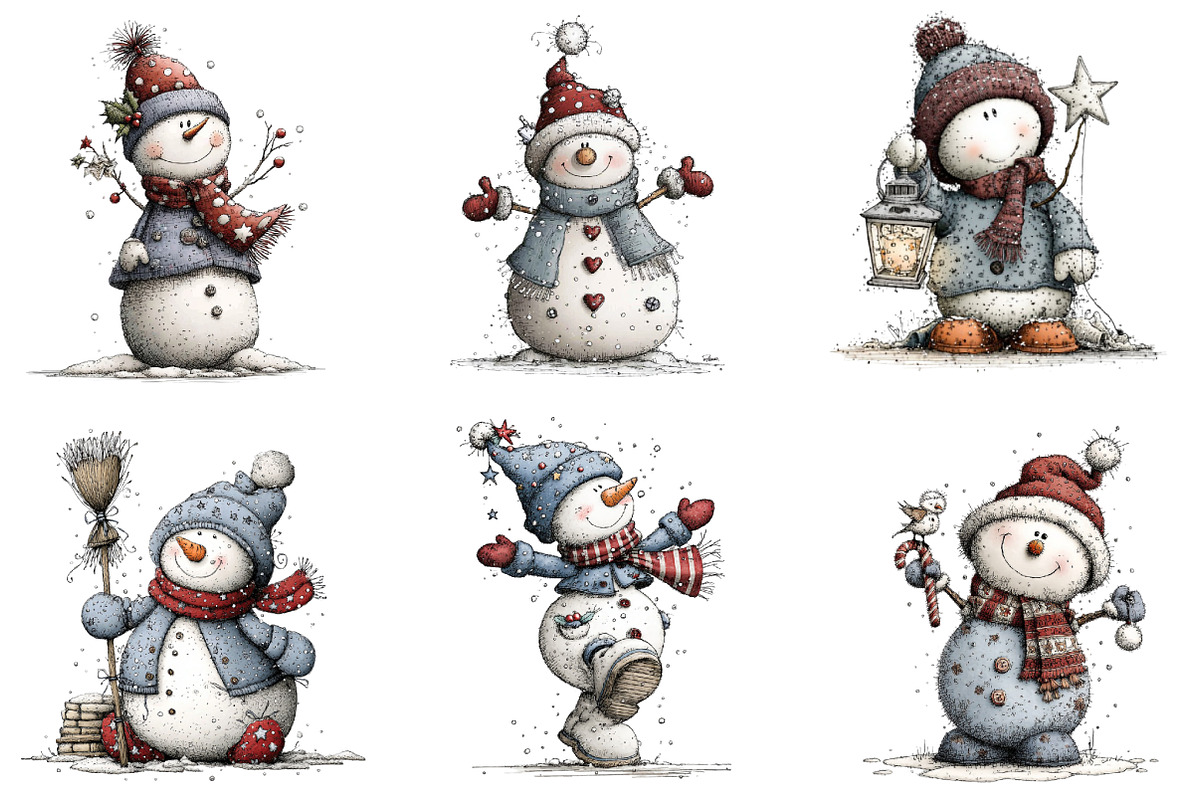 Whimsical Christmas Snowman Clipart, an Illustration by designcity5 (Photo 2 of 5)