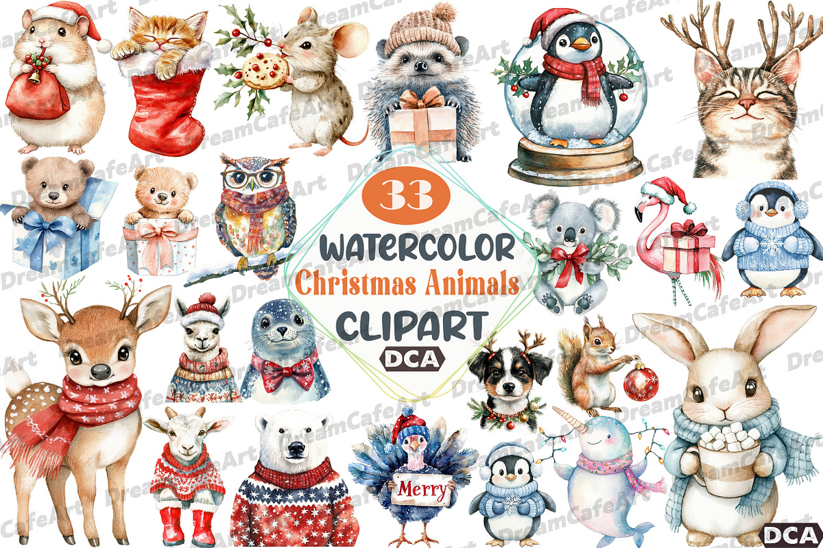 Christmas Animals Clipart, an Illustration by DreamCafeArt (Photo 1 of 7)