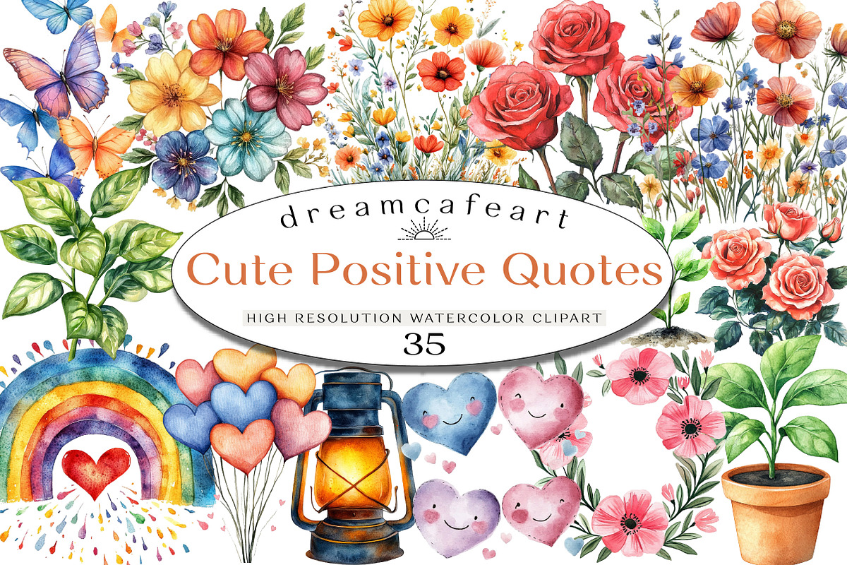 Cute Positive Quotes Clipart, an Illustration by DreamCafeArt (Photo 1 of 4)