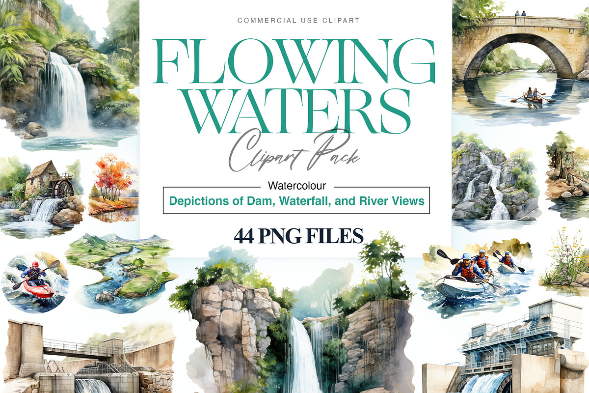 Watercolor Landscape River, Lake PNG, a Decorative Illustration by BrushstrokeArtGB (Photo 1 of 9)