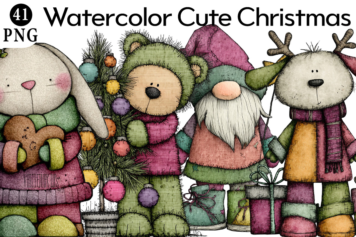 Watercolor Cute Christmas Clipart, an Illustration by Daily.Designs (Photo 1 of 5)