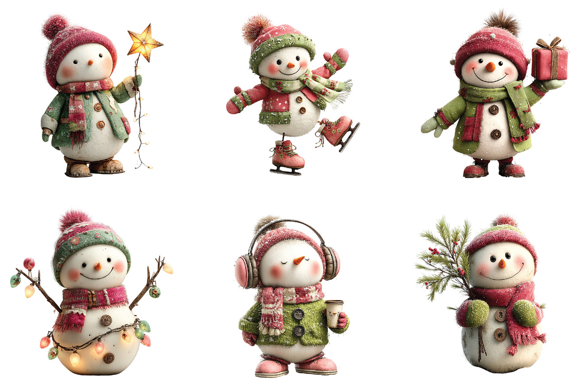 Watercolor Christmas Snowman Clipart, an Illustration by CraftArtStudio (Photo 3 of 6)