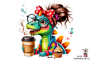 Dinosaur with Coffee PNG Bundle, a Graphic by Clipart Studio (Thumbnail 6 of 12)