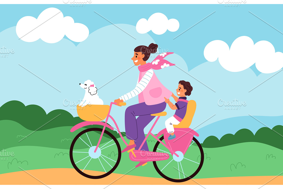Girl riding bicycle with small child, a Person Illustration by Vectorbuum