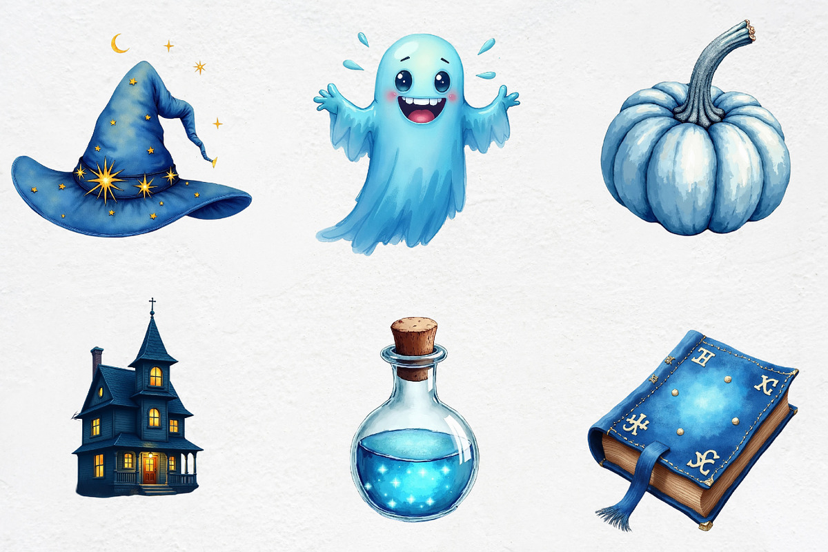 Watercolor Blue Halloween Clipart, an Illustration by CrexoraLab (Photo 5 of 5)